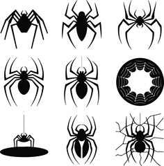 Spider Silhouette Vector Set | Creepy Crawly Insect Icons  Black Spider Clipart | Halloween Bug Silhouette Pack