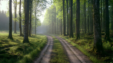 Obraz premium Forest Path In Sunlight