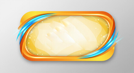 Abstract yellow frame with orange border and blue swirls on a light gray background design element