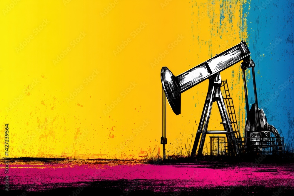 Poster pumpjack animated icon showcases bold contrast in pop-art style with a vibrant backdrop