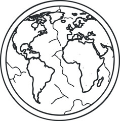 Outline illustration of the Earth showing continents and oceans in a simplistic design.