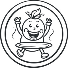 A cheerful cartoon character representing an orange fruit with a plate, designed in a playful style.