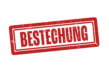 Bestechung (bribery) - A red stamp, isolated on white background.