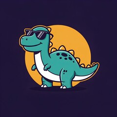 Fototapeta premium Cool Dinosaur Cartoon Character Wearing Sunglasses Perfect for Kids Apparel and Prints