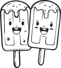 Two cheerful cartoon popsicles with smiles, perfect for summer fun and desserts.