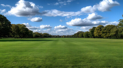 Wide Open Park Meadow Under Sunny Sky