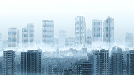 Urban Skyline in Misty Atmosphere Overlooking City Towers