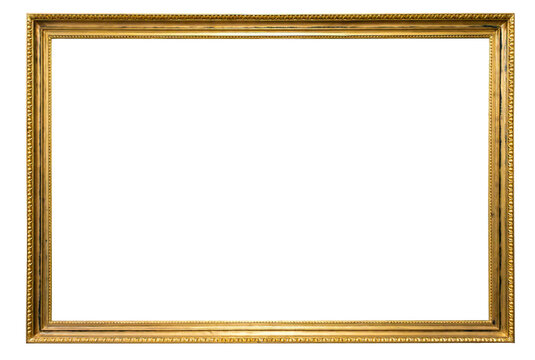 Artistic gilded antique picture frame with transparent background.