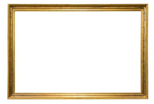 Artistic gilded antique picture frame with transparent background.