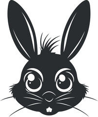 A cute cartoon rabbit face with large expressive eyes and long ears in black and white.