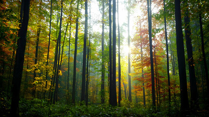 Obraz premium Autumn Forest Sunlight