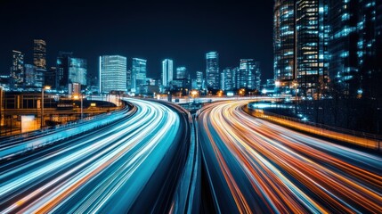 Fototapeta premium Night City Highway Lightspeed Traffic