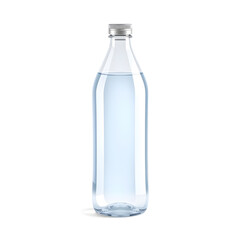 Naklejka premium Water Bottle – A 3D glass water bottle, sleek and minimal, glossy polished surface, transparent with soft reflections, white background, icon illustration. Generative AI