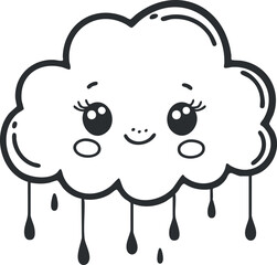A cute cartoon cloud character with a smiling face and playful expression, perfect for children's designs.