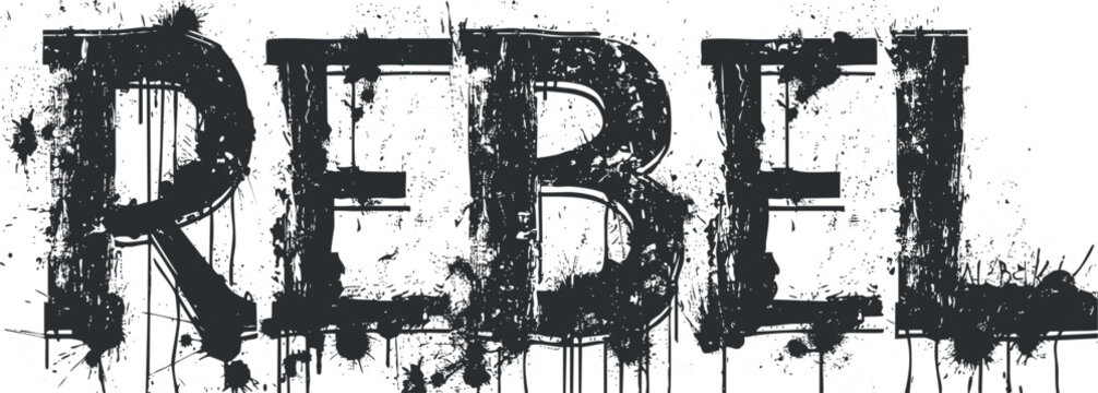 A bold and artistic representation of the word rebel with a graffiti style design.