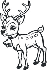 A charming cartoon deer character with antlers and a bell, perfect for festive themes.