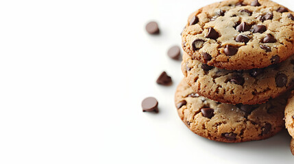 Freshly Baked Chocolate Chip Cookies on White Background Display