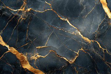 Black and gold marble texture with intricate veins and natural patterns shining under soft light.