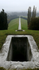 Fototapeta premium Hilltop path, park, autumn, misty landscape, aerial view, nature, travel