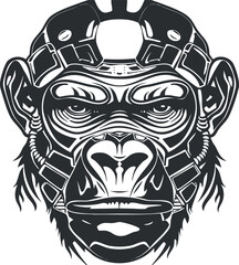 Stylized illustration of a gorilla head with intricate details and a modern design.