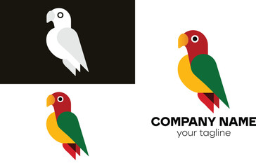 parrot logo design for pet shops with colorful and monochrome versions for company branding identity use