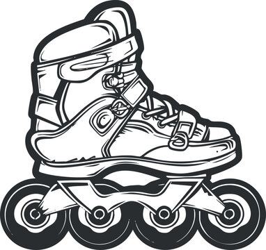 Illustration of a rollerblade showcasing its design and features for skating enthusiasts.