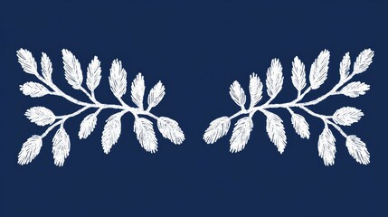 Elegant white floral branches on dark blue background