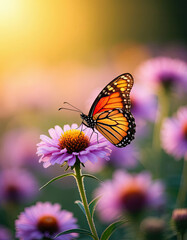 Naklejka premium Butterfly on a Blooming Flower – Nature Close-Up