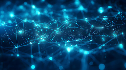 Abstract luminous network with interconnected points in deep blue gradient