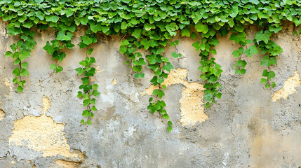 Lush Green Ivy Climbing on Weathered Stone Wall Background