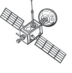 Illustration of a satellite with solar panels and antennas designed for communication and data transmission.