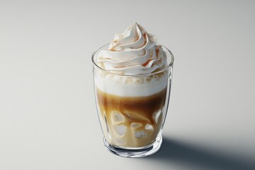 Creamy coffee beverage topped with whipped cream and caramel, perfect for a refreshing treat.