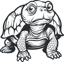 A playful illustration of a turtle with a cute expression and detailed shell design.
