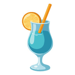 Tropical summer cocktail in glass with straw and juicy orange slice. Cartoon vector illustration on white background.