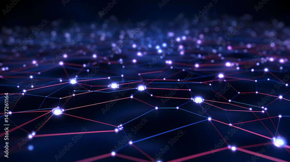 Poster abstract glowing network connections with nodes and lines for futuristic digital concepts