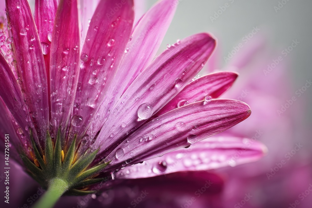 Poster close-up view of vibrant pink flower petals adorned with droplets highlighting exquisite details in 
