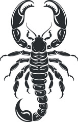 Stylized black silhouette of a scorpion showcasing its claws and curved tail.