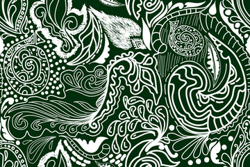 Ikat seamless pattern, doodle pattern style, textile embroidery seamless pattern. 