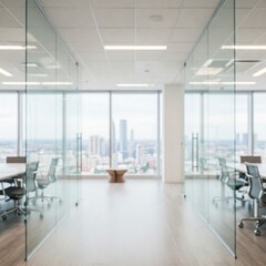 Bright Modern Office Interior with Blurred Copy Space and Natural Light