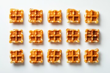 Naklejka premium Delicious golden-brown waffles arranged neatly, showcasing a crispy exterior and soft interior.