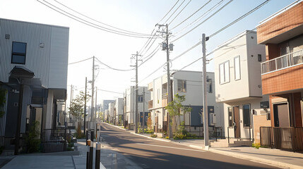 Modern Residential Street Scene In Japan