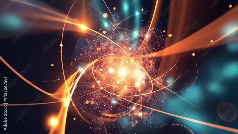 Poster Captivating animation of glowing particles swirling in a vibrant cosmic space environment with intricate designs in 4K resolution