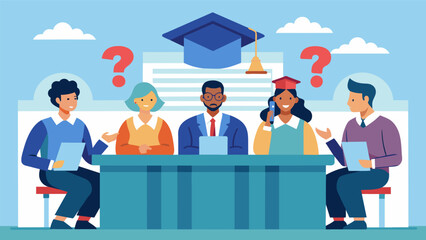 Obraz premium A panel discussion at a university featuring experts and students discussing the current state of student loan laws and proposing potential solutions.. Vector illustration