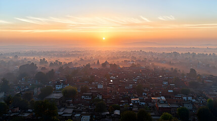 Sunrise Over Foggy Indian Cityscape