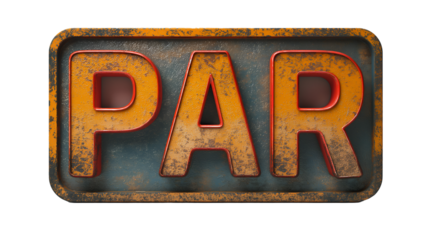 Rustic PAR Sign Aged Metal Texture, Vintage Industrial Letter Design.