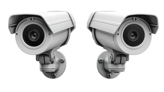White Security Cameras Modern Wall-Mounted CCTV, Home Surveillance System.