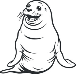 A cheerful cartoon seal happily posing with a playful expression in a simple illustration.
