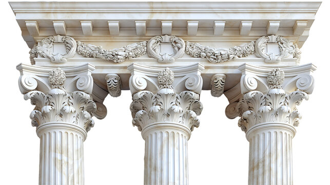 Greek Revival Columns White Marble Pillars for Ornamental Building Facades.
