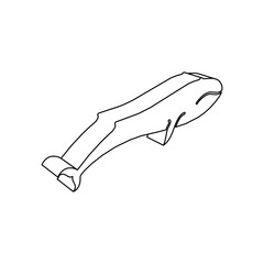 The outline of a large whale symbol is made with black lines. 3D view of the object in perspective. Vector illustration on white background