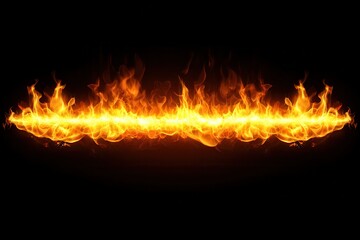Fiery horizontal flame line on black background